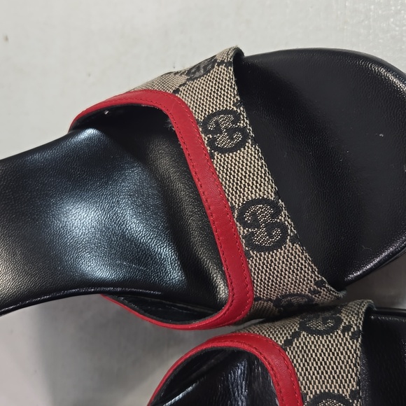 Gucci Vintage GG Logo Monogram Wedge Mules Heels 6½ - Picture 10 of 12